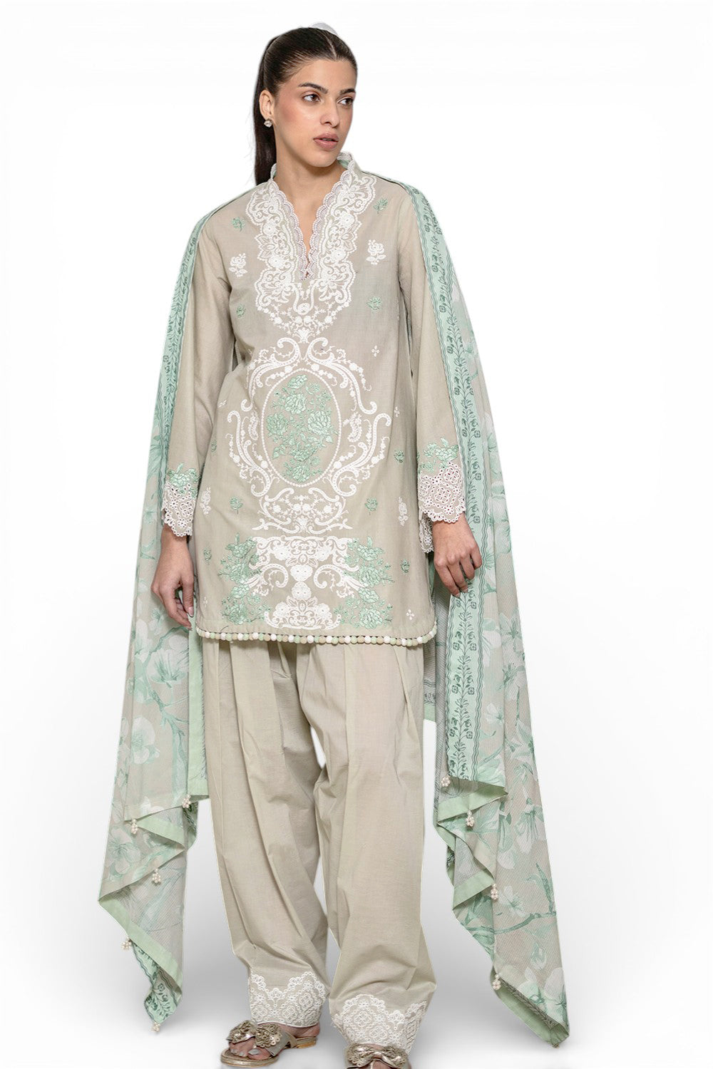 3 Piece Embroidered Lawn Suit with Denting Lawn Dupatta and Border DN-62027