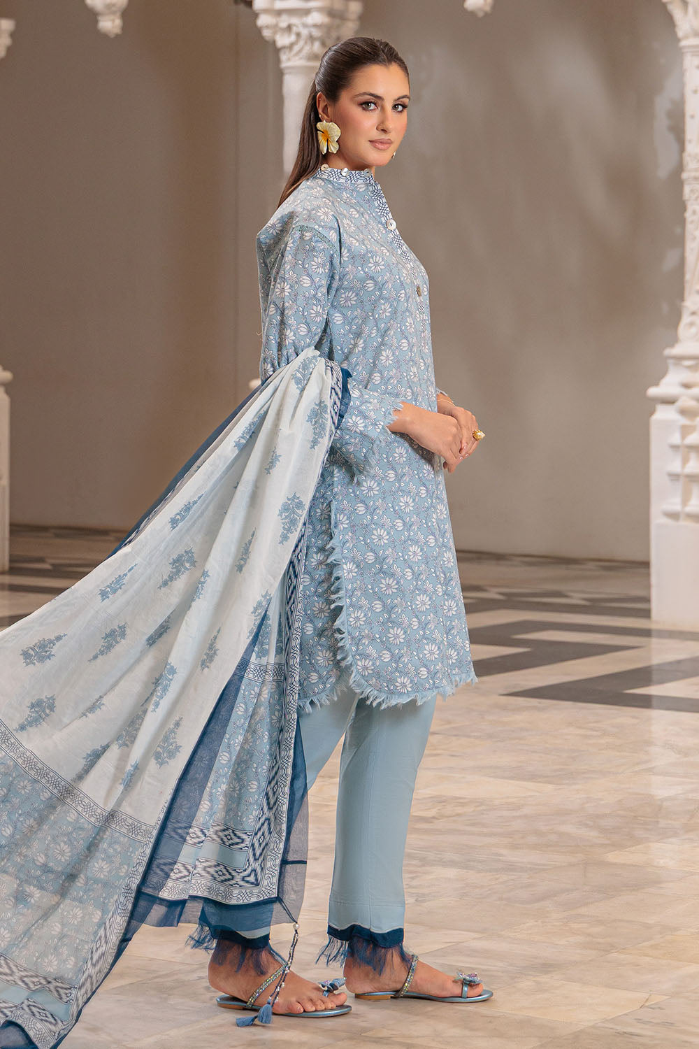 3 Piece Printed Lawn Suit and Dyed Trouser  CL-62085 A