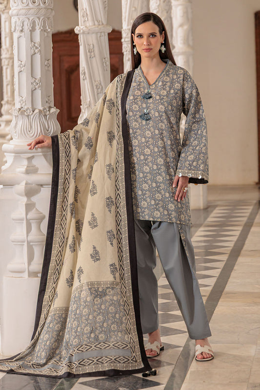 3 Piece Printed Lawn Suit and Dyed Trouser  CL-62085 B