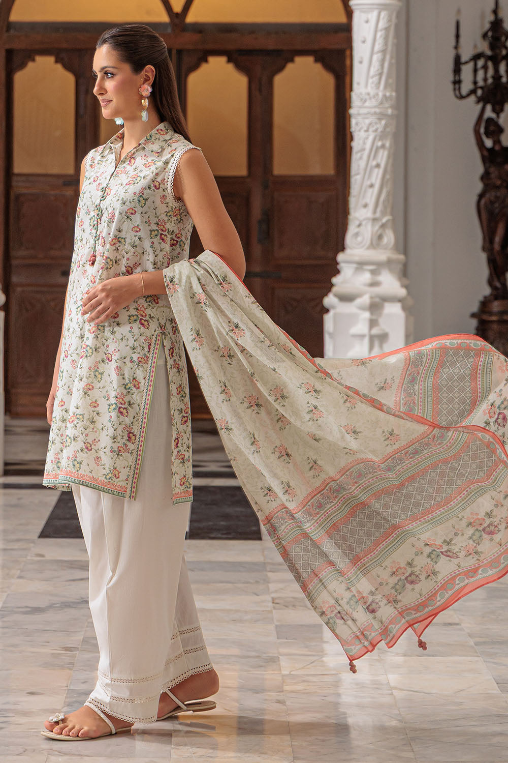 3 Piece Printed Lawn Suit and Dyed Trouser  CL-62119 A