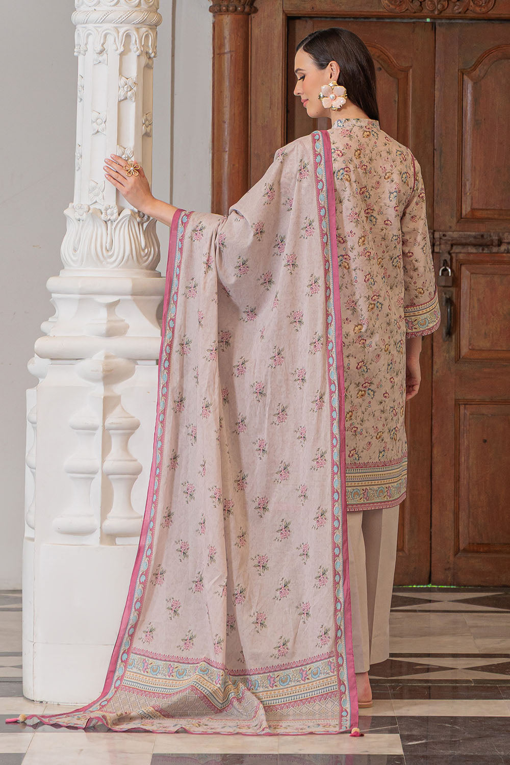 3 Piece Printed Lawn Suit and Dyed Trouser  CL-62119 B