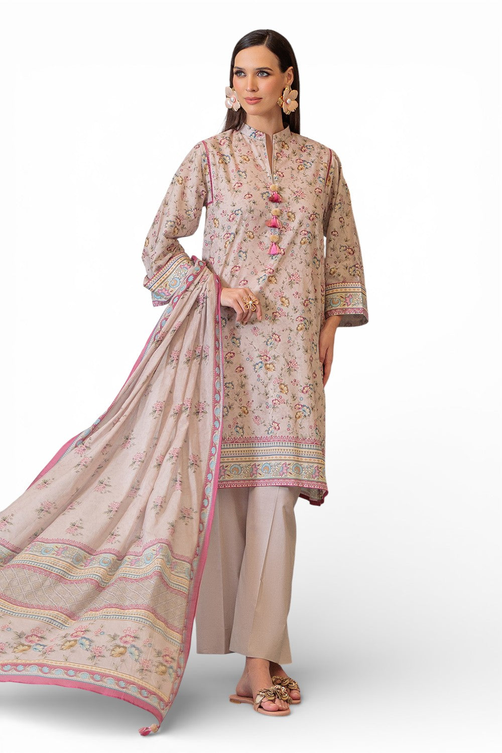 3 Piece Printed Lawn Suit and Dyed Trouser  CL-62119 B