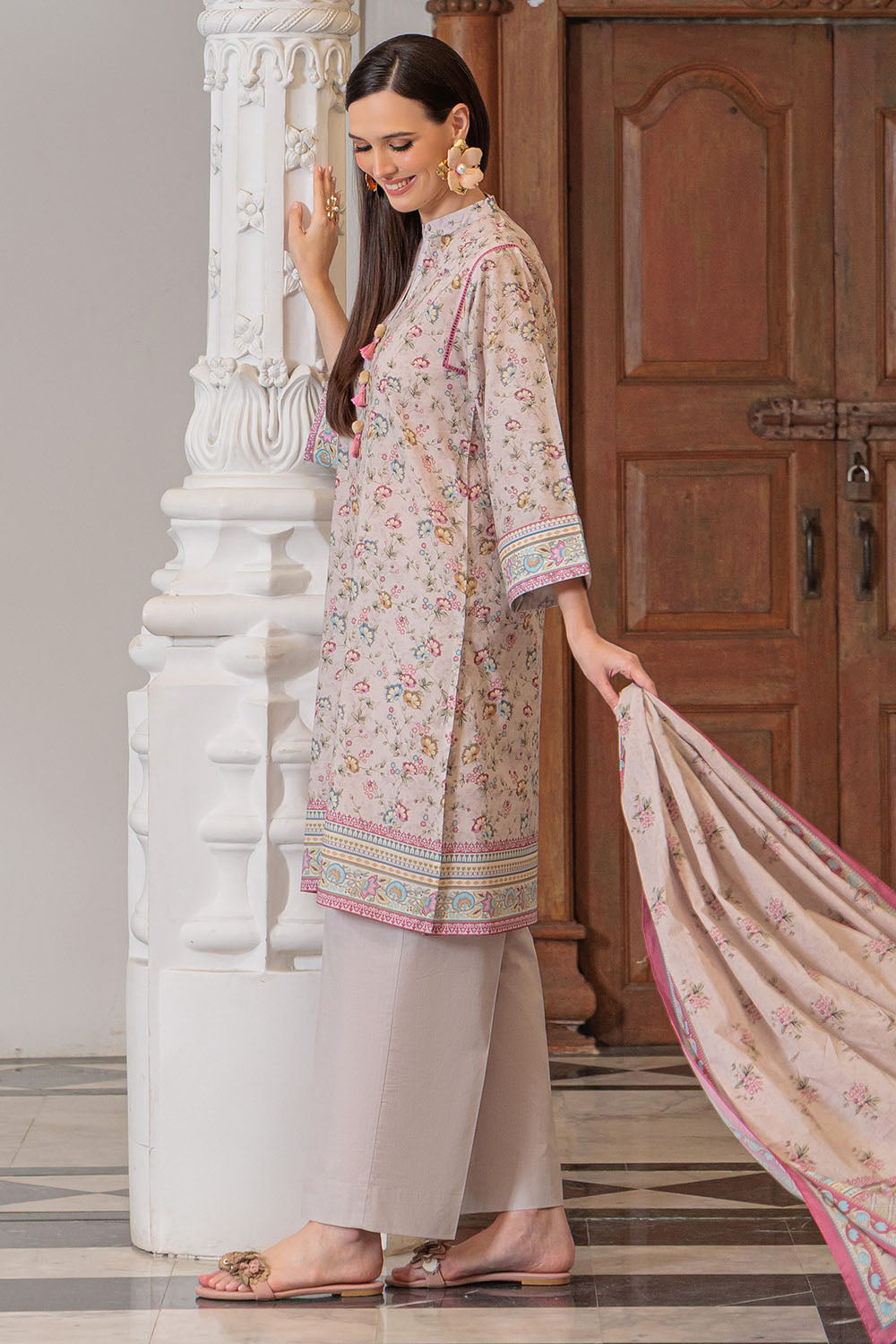 3 Piece Printed Lawn Suit and Dyed Trouser  CL-62119 B
