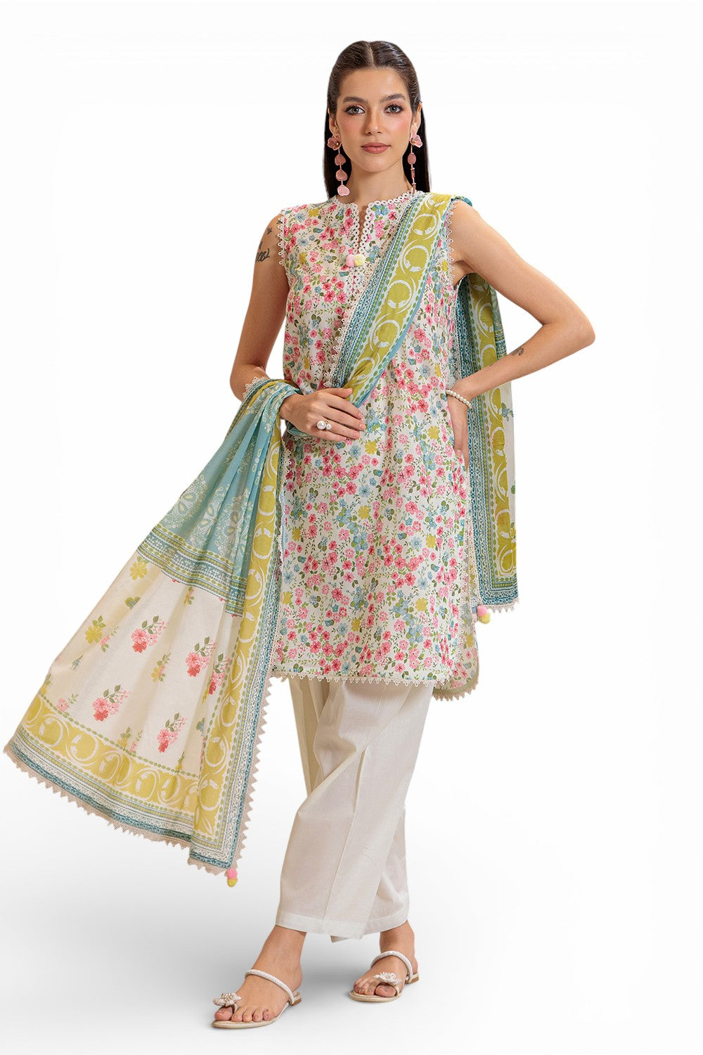 3 Piece Printed Lawn Suit and Dyed Trouser  CL-62120 A