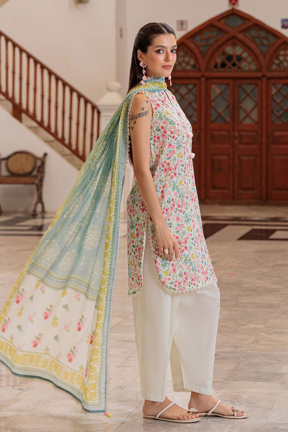 3 Piece Printed Lawn Suit and Dyed Trouser  CL-62120 A