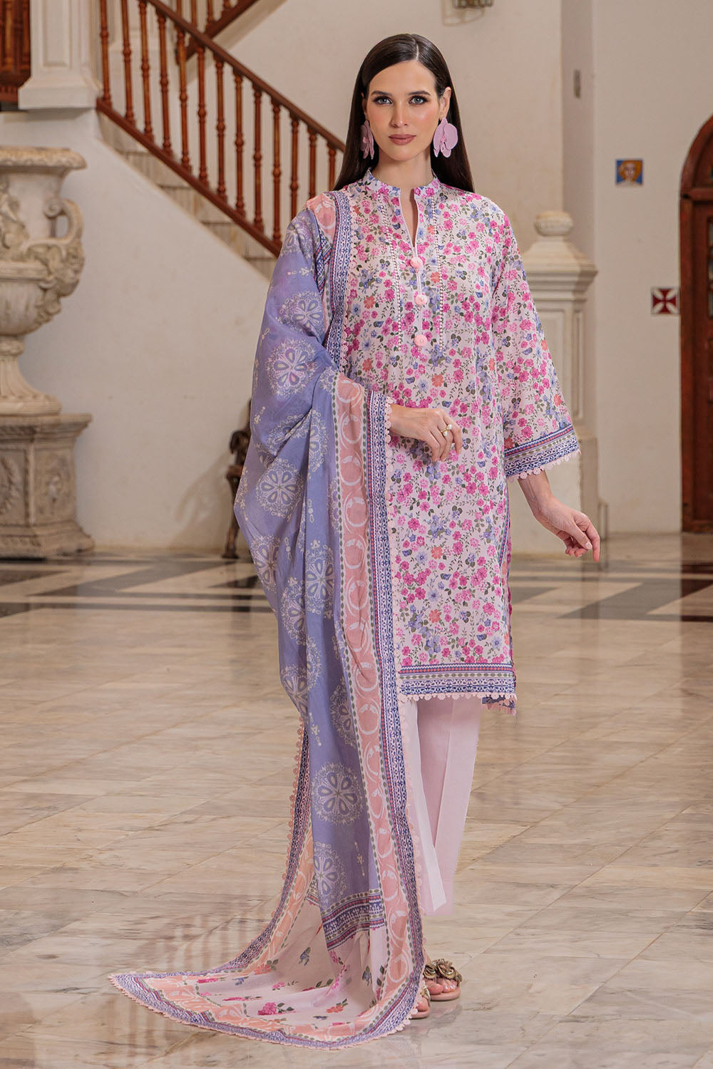3 Piece Printed Lawn Suit and Dyed Trouser  CL-62120 B