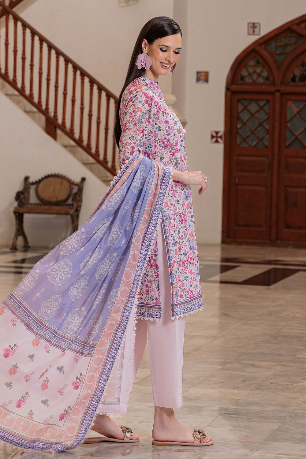 3 Piece Printed Lawn Suit and Dyed Trouser  CL-62120 B