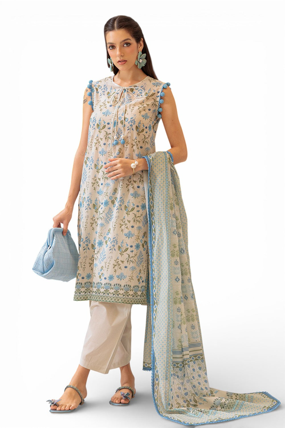 3 Piece Printed Lawn Suit and Dyed Trouser  CL-62121 A