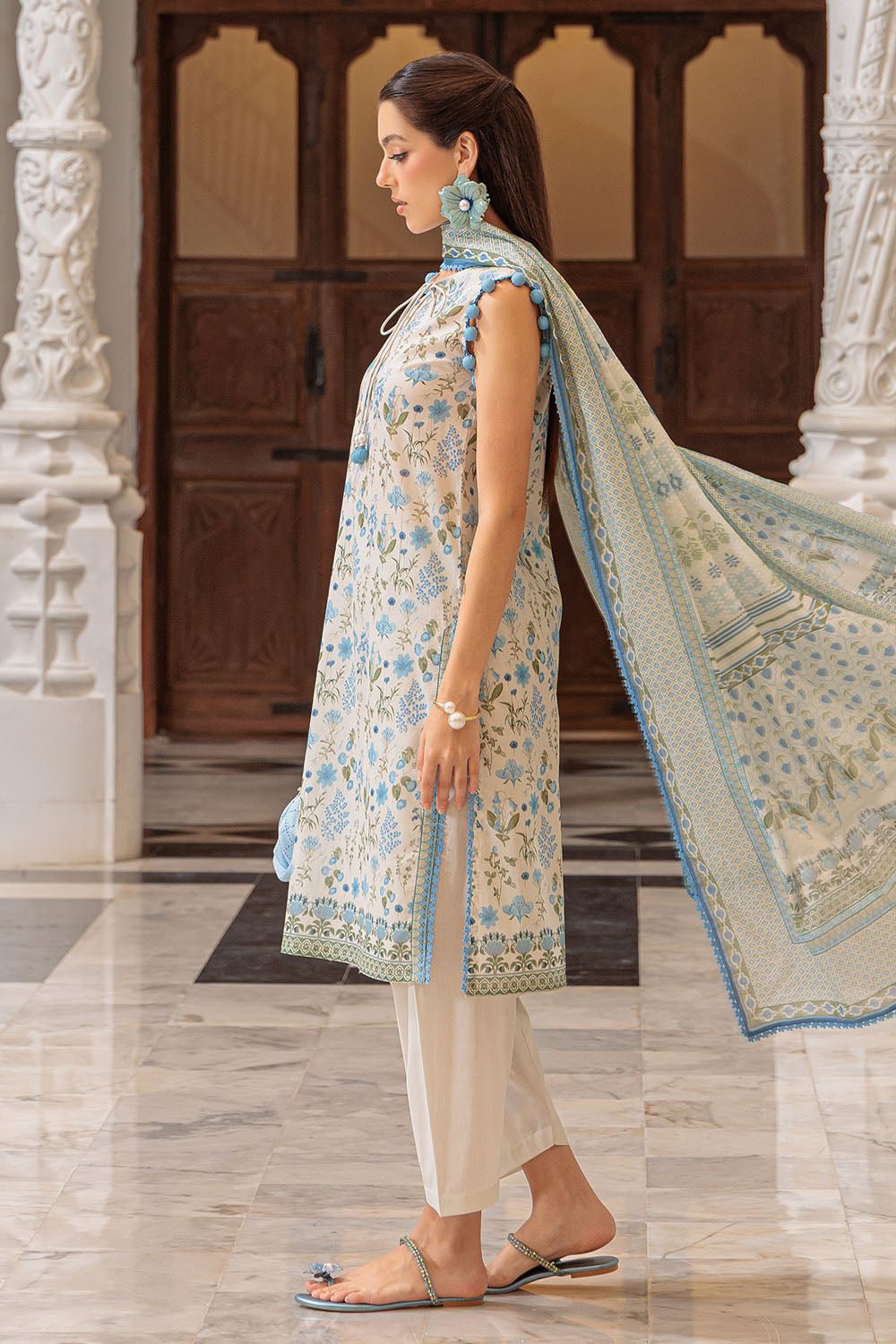 3 Piece Printed Lawn Suit and Dyed Trouser  CL-62121 A