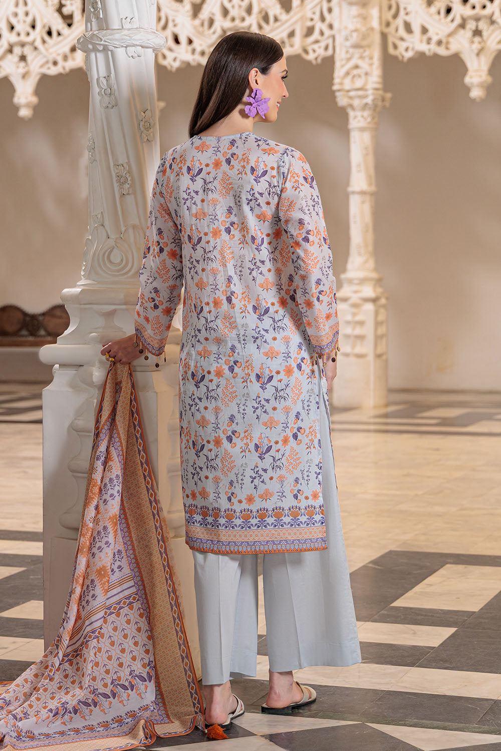 3 Piece Printed Lawn Suit and Dyed Trouser  CL-62121 B