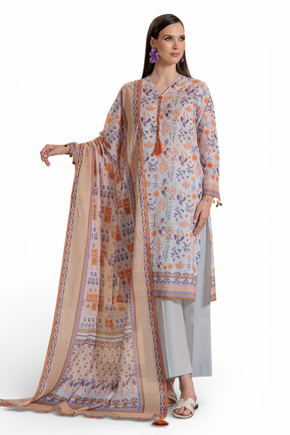 3 Piece Printed Lawn Suit and Dyed Trouser  CL-62121 B