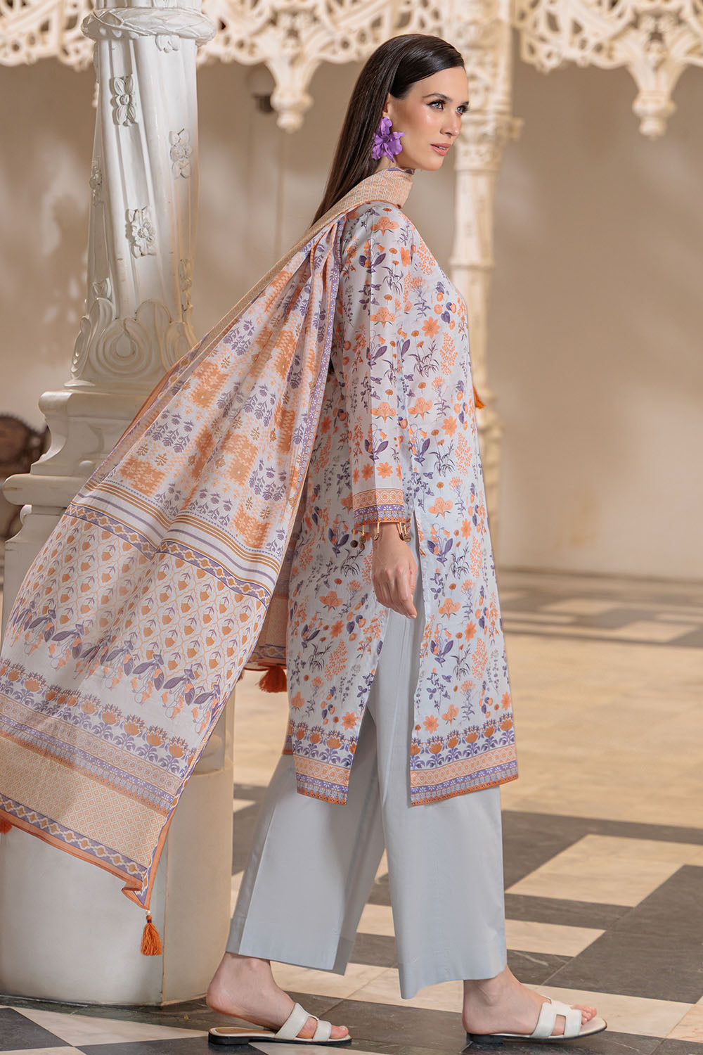 3 Piece Printed Lawn Suit and Dyed Trouser  CL-62121 B