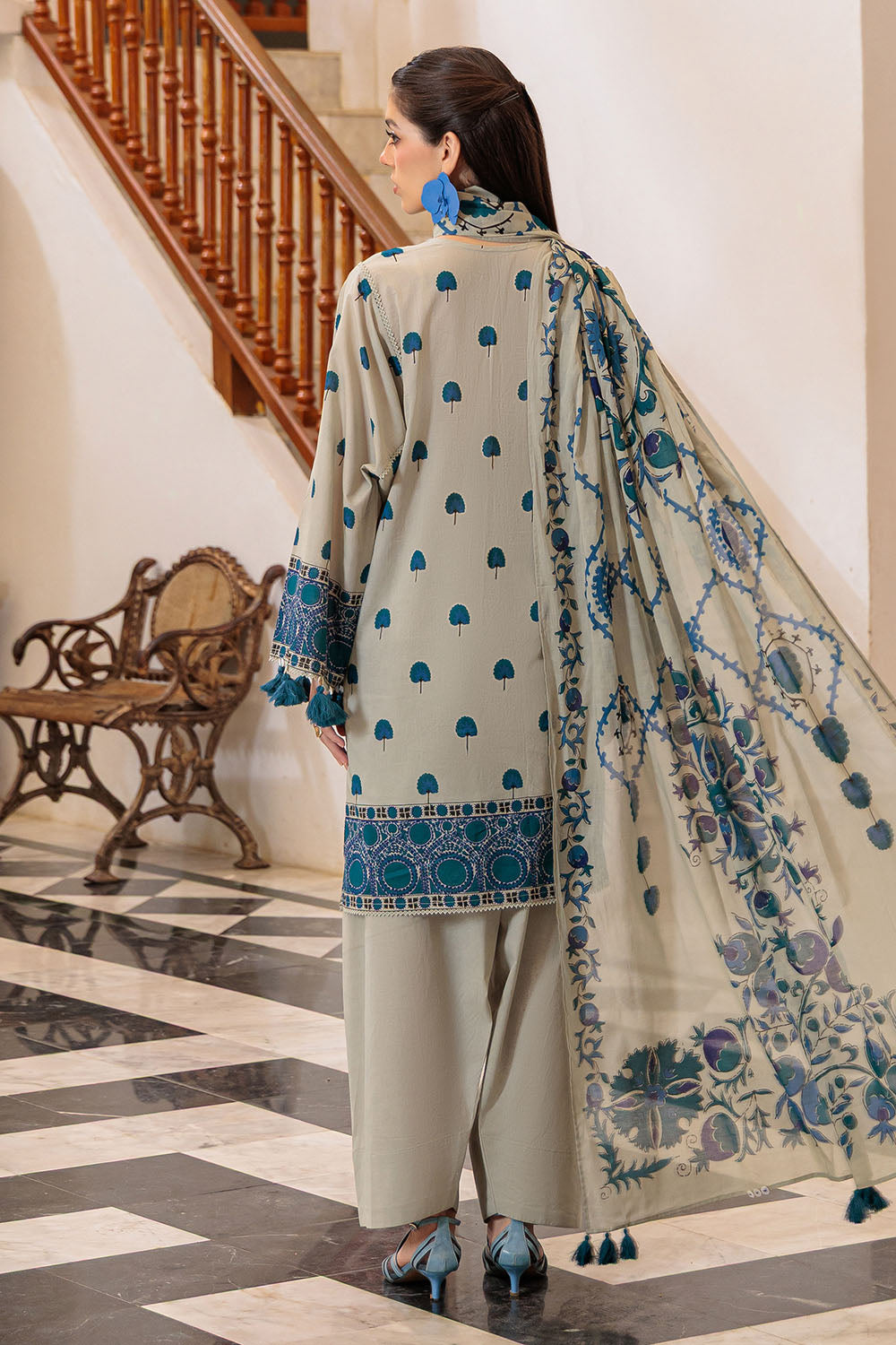 3 Piece Printed Lawn Suit and Dyed Trouser  CL-62135 A