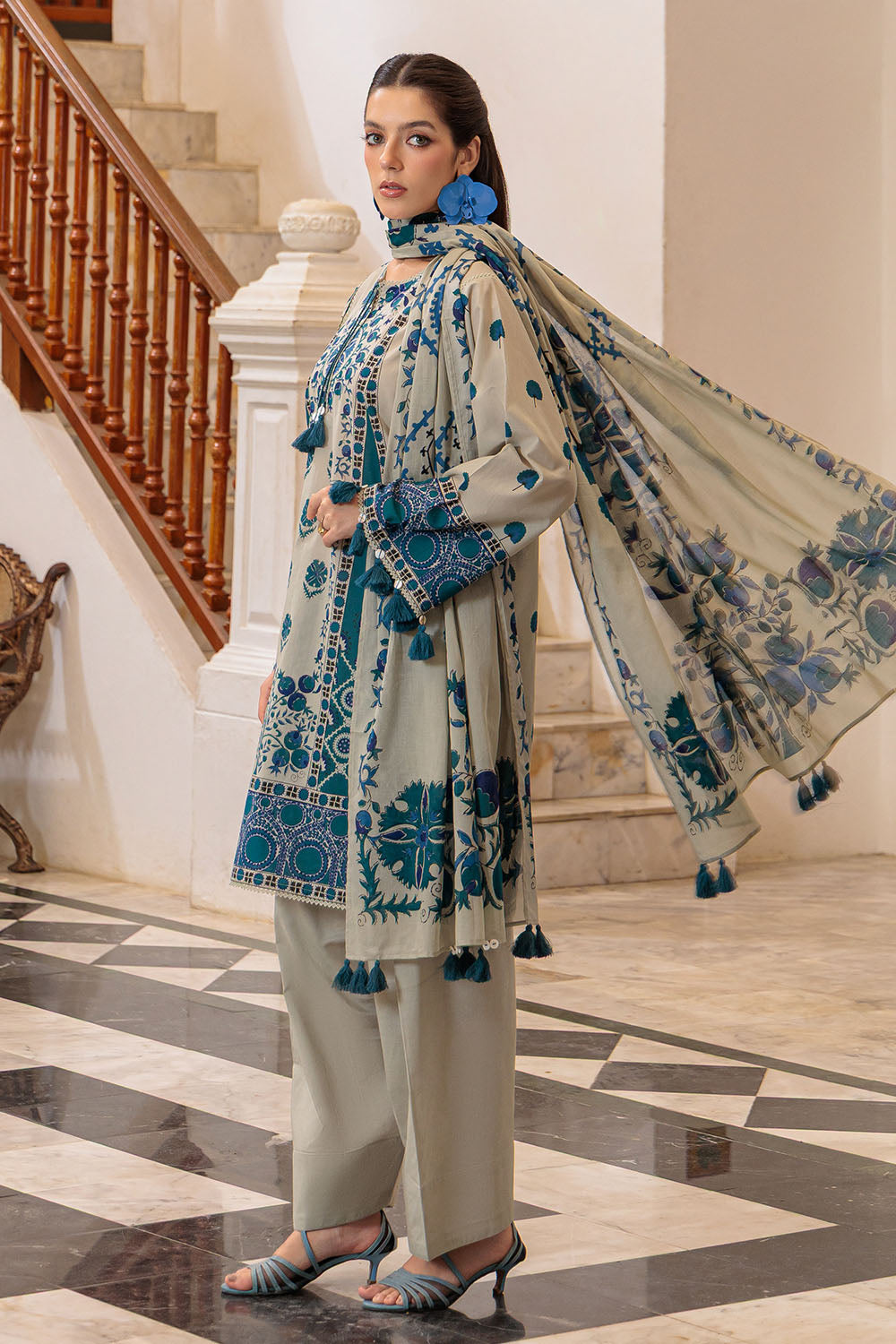 3 Piece Printed Lawn Suit and Dyed Trouser  CL-62135 A
