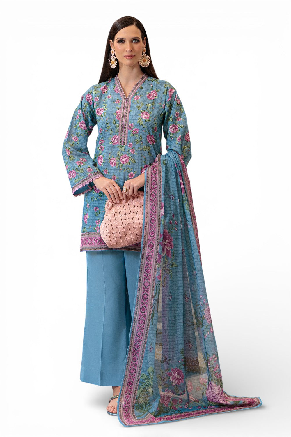 3 Piece Printed Lawn Suit and Dyed Trouser  CL-62136 A