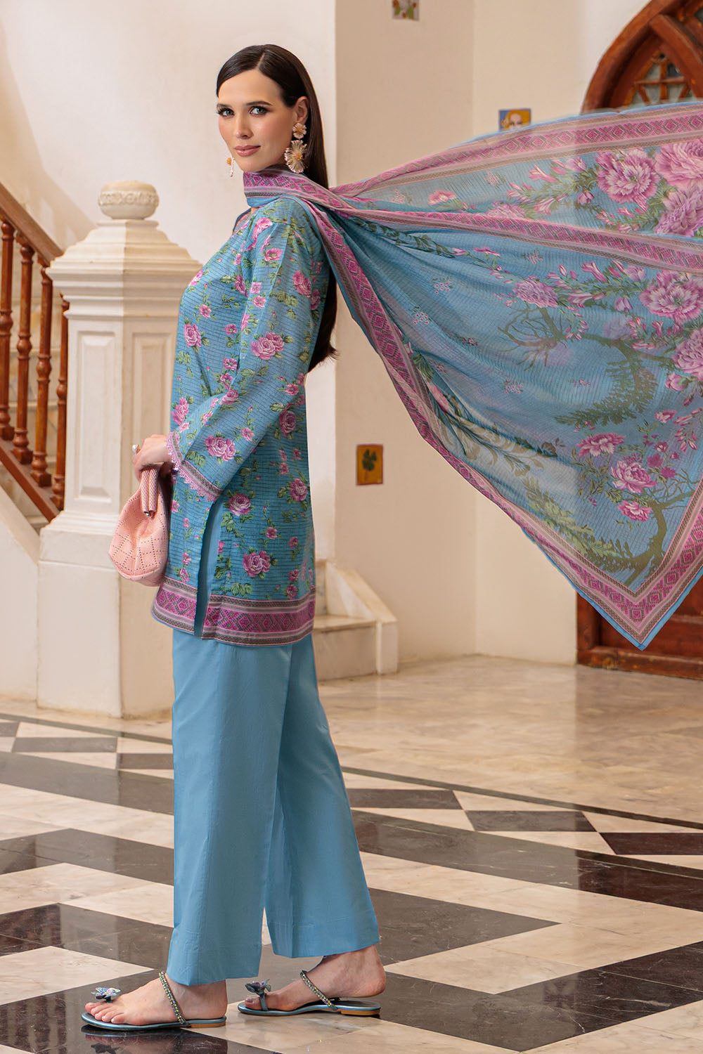 3 Piece Printed Lawn Suit and Dyed Trouser  CL-62136 A