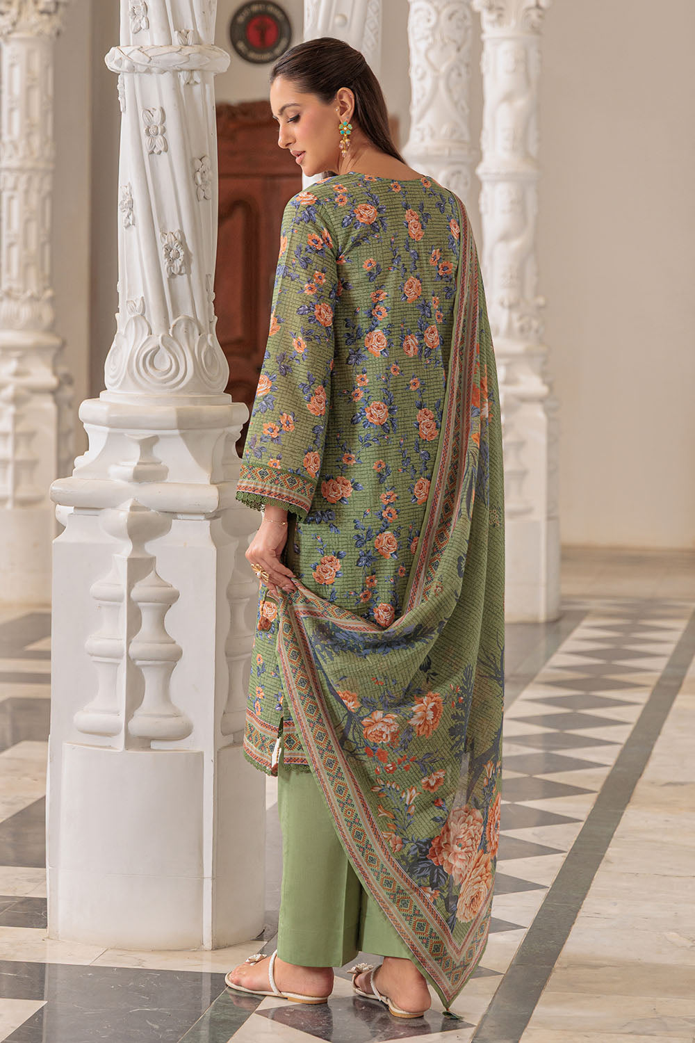 3 Piece Printed Lawn Suit and Dyed Trouser  CL-62136 B