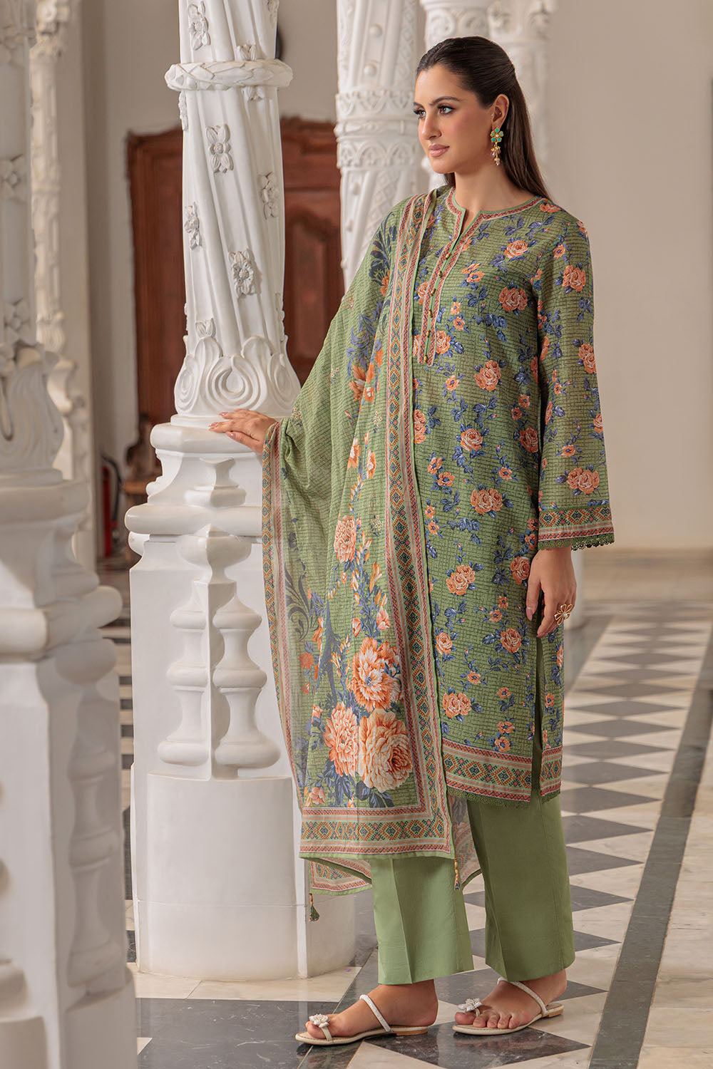 3 Piece Printed Lawn Suit and Dyed Trouser  CL-62136 B
