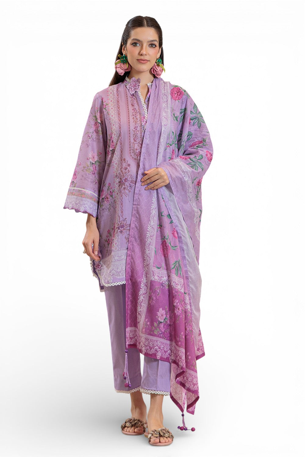 3 Piece Printed Lawn Suit and Dyed Trouser  CL-62141