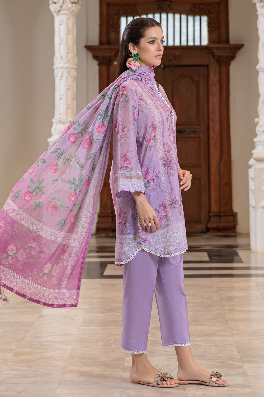 3 Piece Printed Lawn Suit and Dyed Trouser  CL-62141