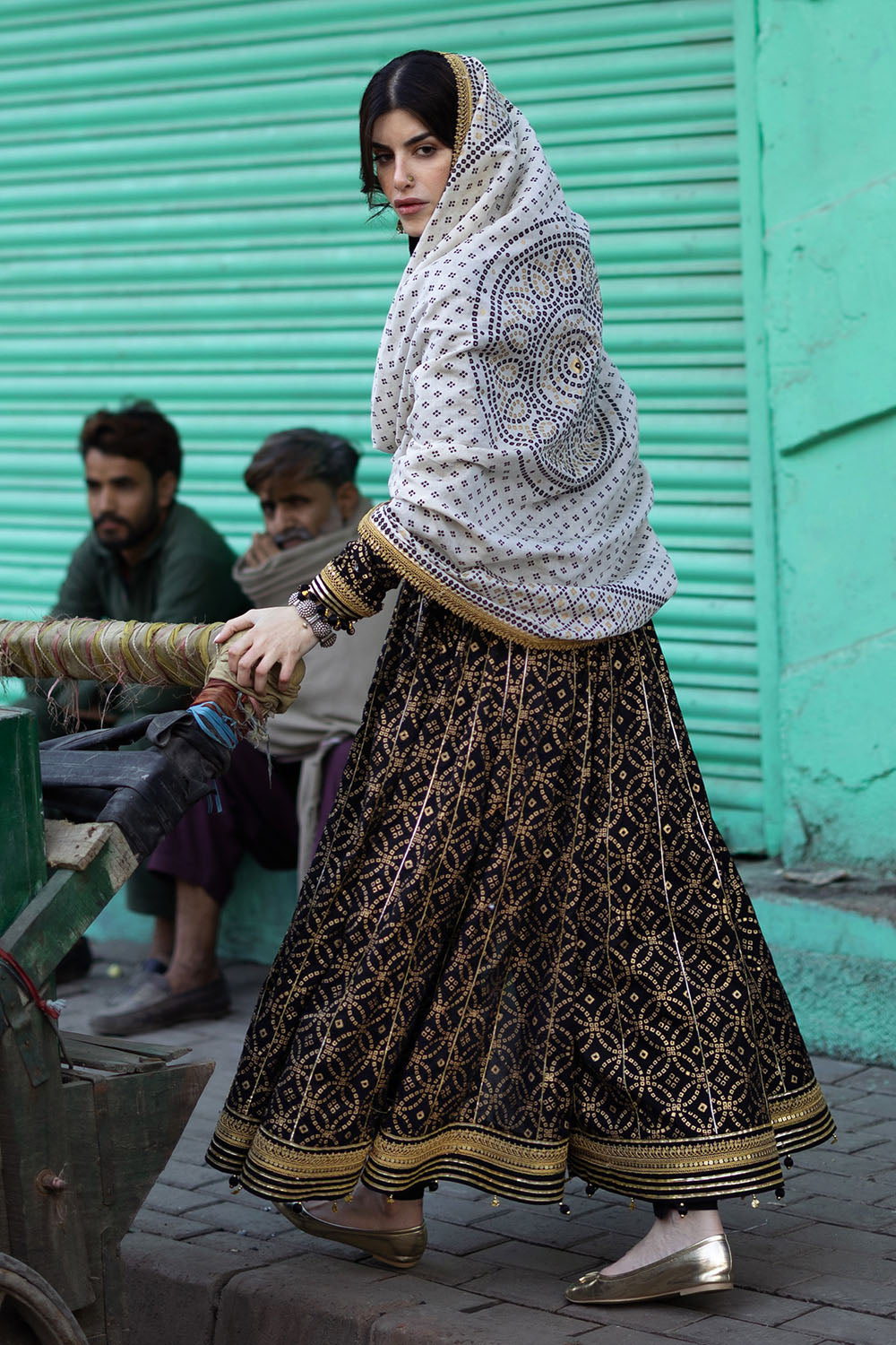 3 Piece Gold Printed Lawn Suit with Gold and Lacquer Printed Mehsuri Dupatta and Dyed Trouser SP-62011