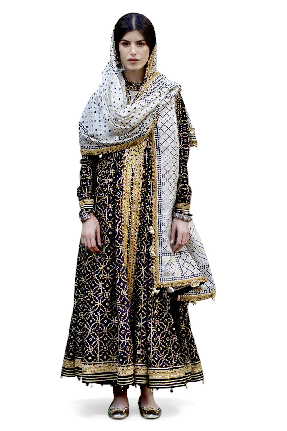 3 Piece Gold Printed Lawn Suit with Gold and Lacquer Printed Mehsuri Dupatta and Dyed Trouser SP-62011