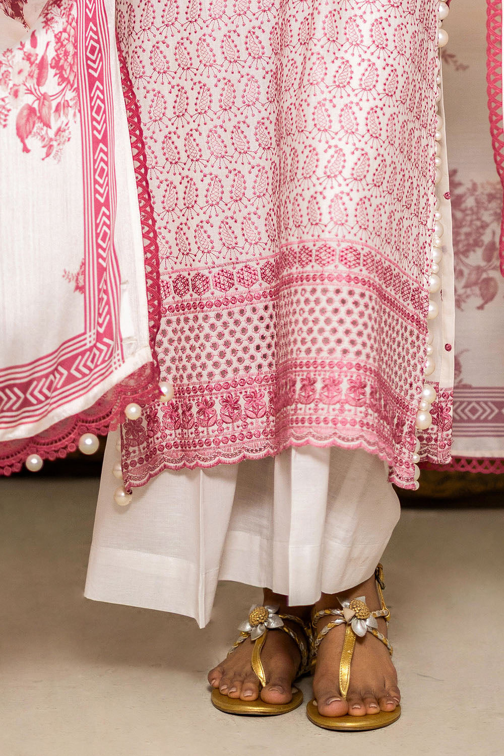 3 Piece Schiffli Embroidered Lawn Suit with Silk Dupatta S-62011