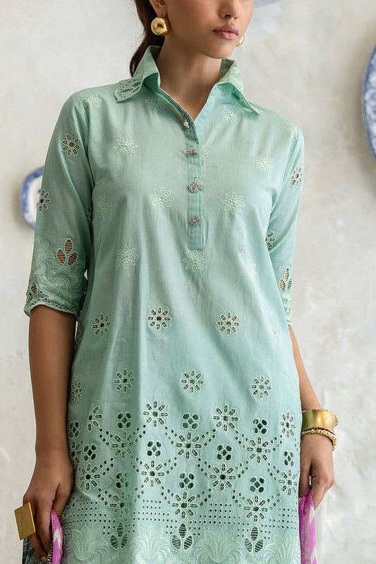 3 Piece Schiffli Embroidered Lawn Suit with Silk Dupatta S-62013