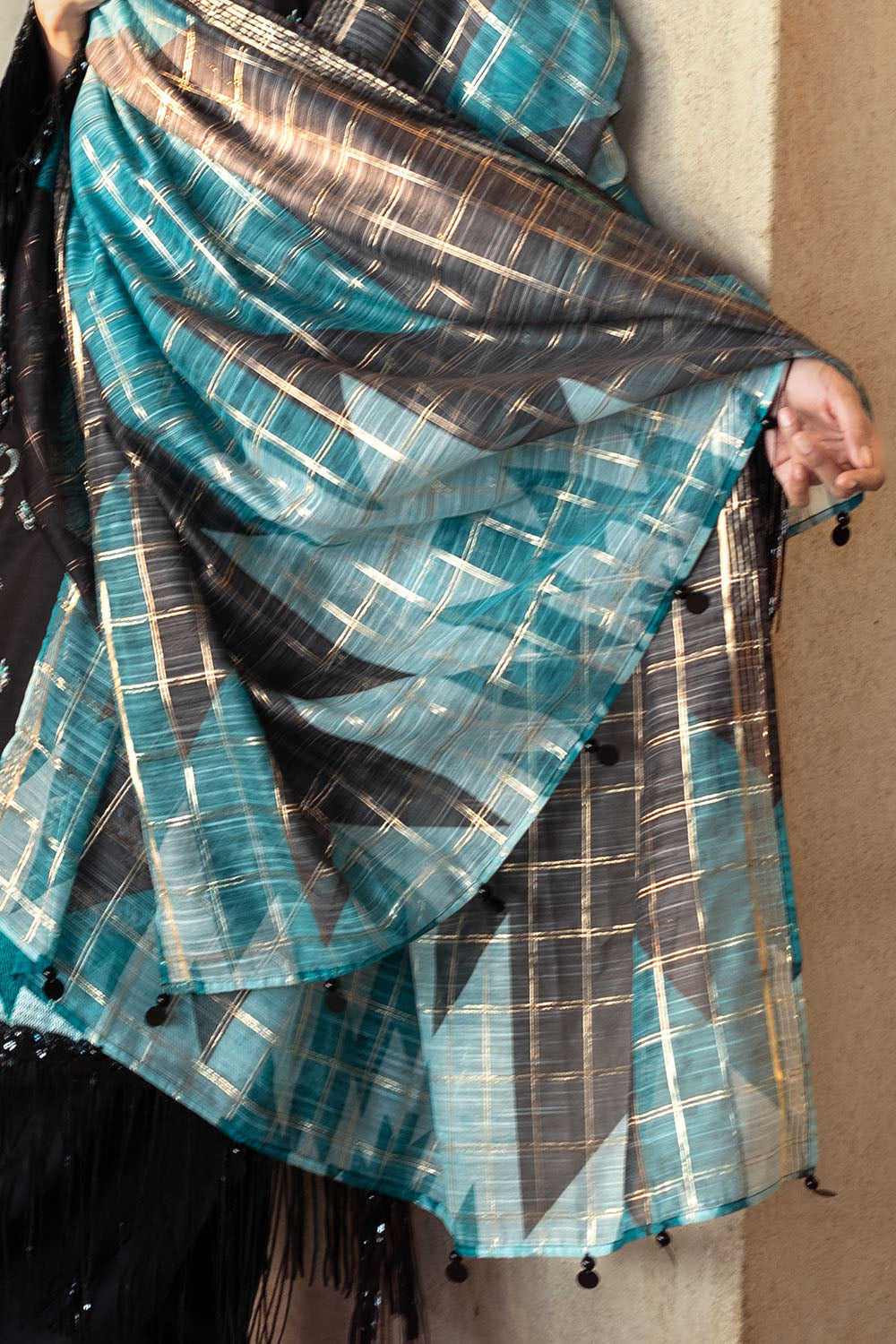 3 Piece Embroidered Dobby Suit with Borders and Zari Dupatta FE-52064