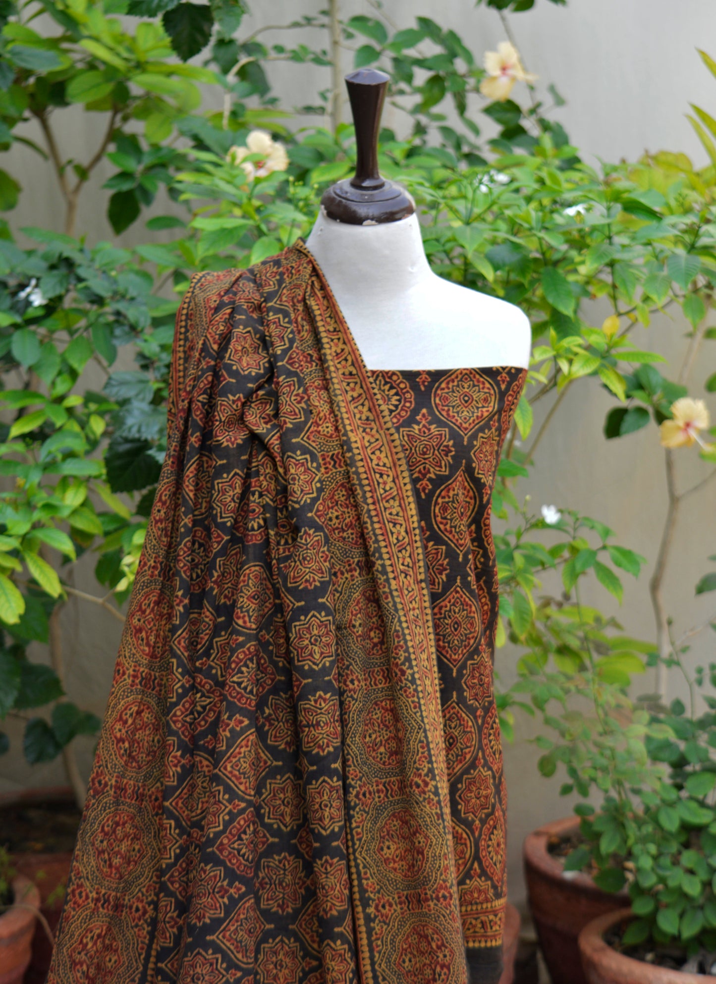 Organic Dye Rang-e-Hina Badam Ajrak Design Dress – Hand Block Printed Unstitched Two-Piece (Shirt & Dupatta)