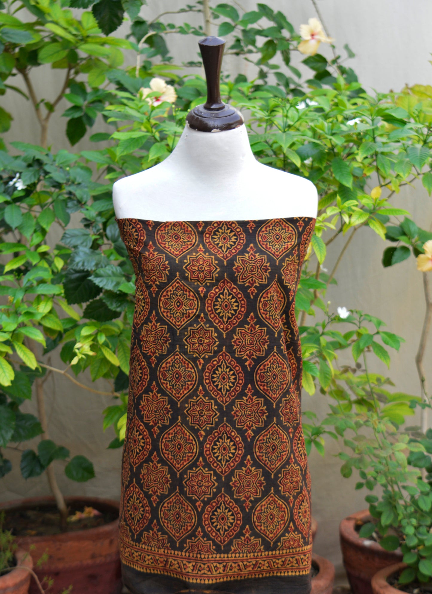 Organic Dye Rang-e-Hina Badam Ajrak Design Dress – Hand Block Printed Unstitched Two-Piece (Shirt & Dupatta)