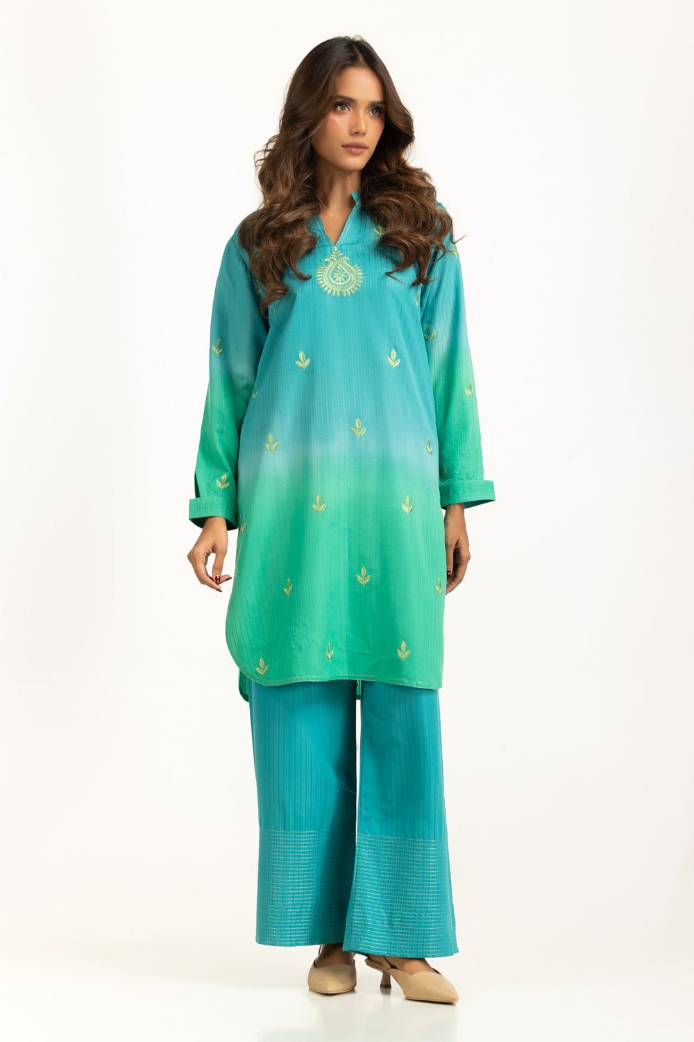 Textured Dobby Printed With Embroidered Co-Ord Set IPST-44978