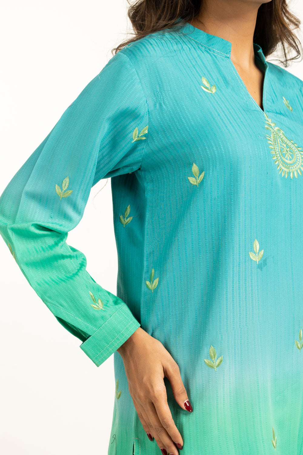 Textured Dobby Printed With Embroidered Co-Ord Set IPST-44978