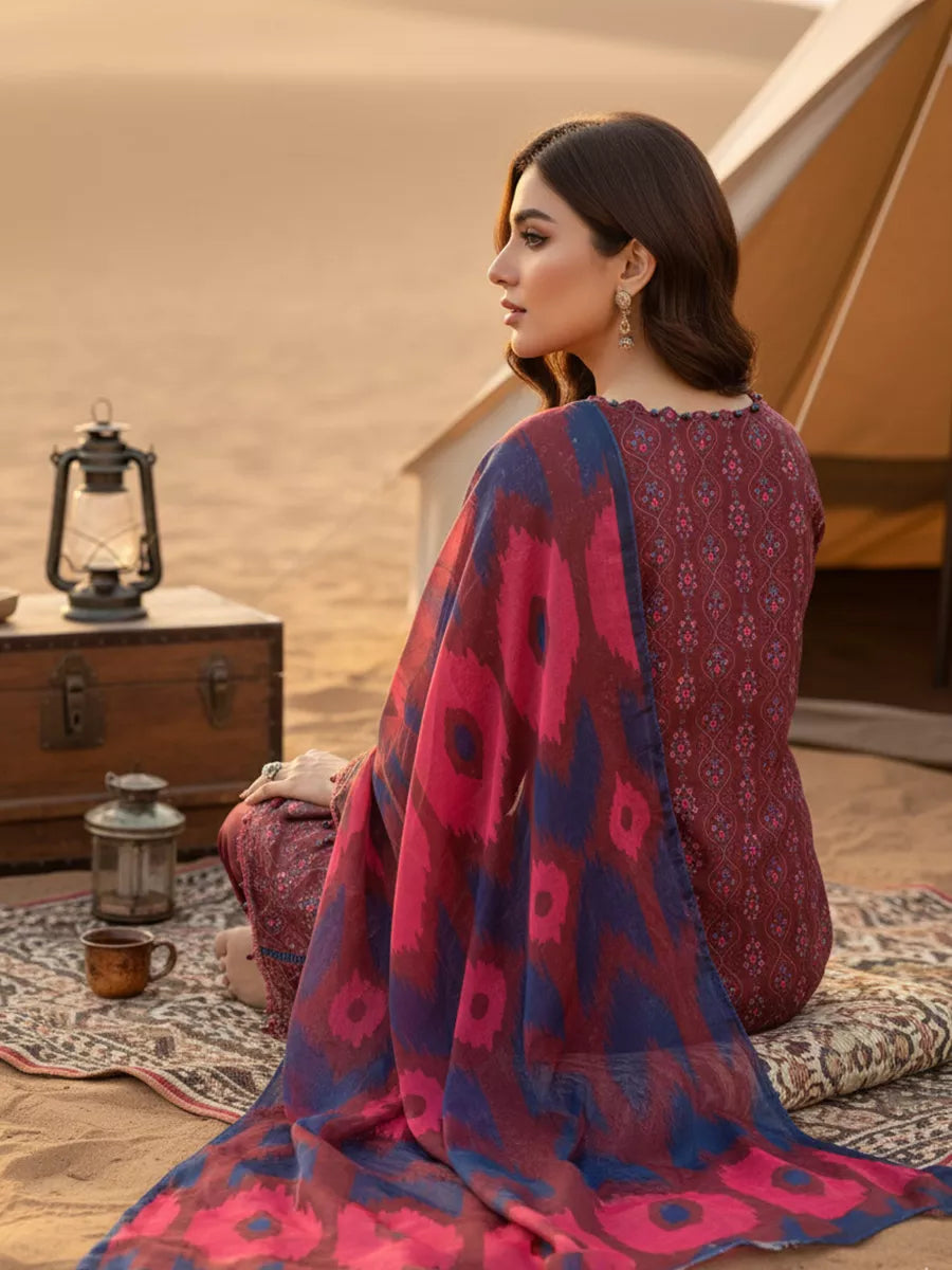 3PC Unstitched Printed Silk Lawn Suit (SUNS7ASI339)