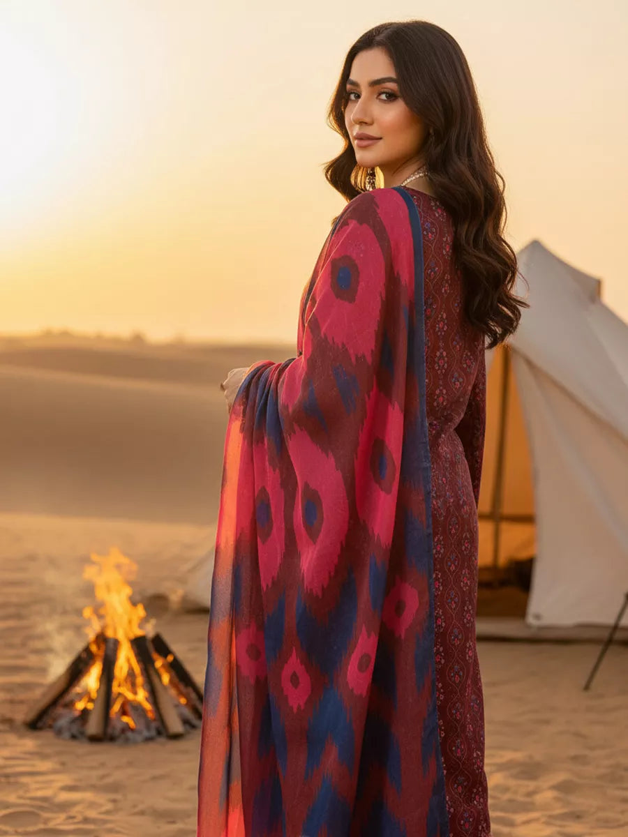 3PC Unstitched Printed Silk Lawn Suit (SUNS7ASI339)