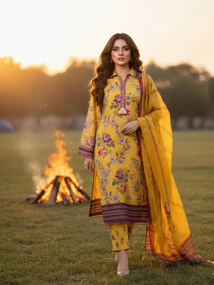 3PC Unstitched Printed Silk Lawn Suit (SUNS7ASI338)