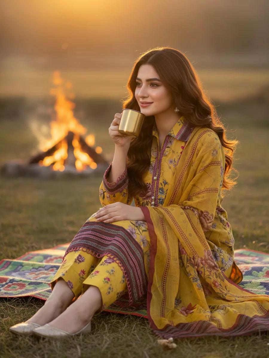 3PC Unstitched Printed Silk Lawn Suit (SUNS7ASI338)