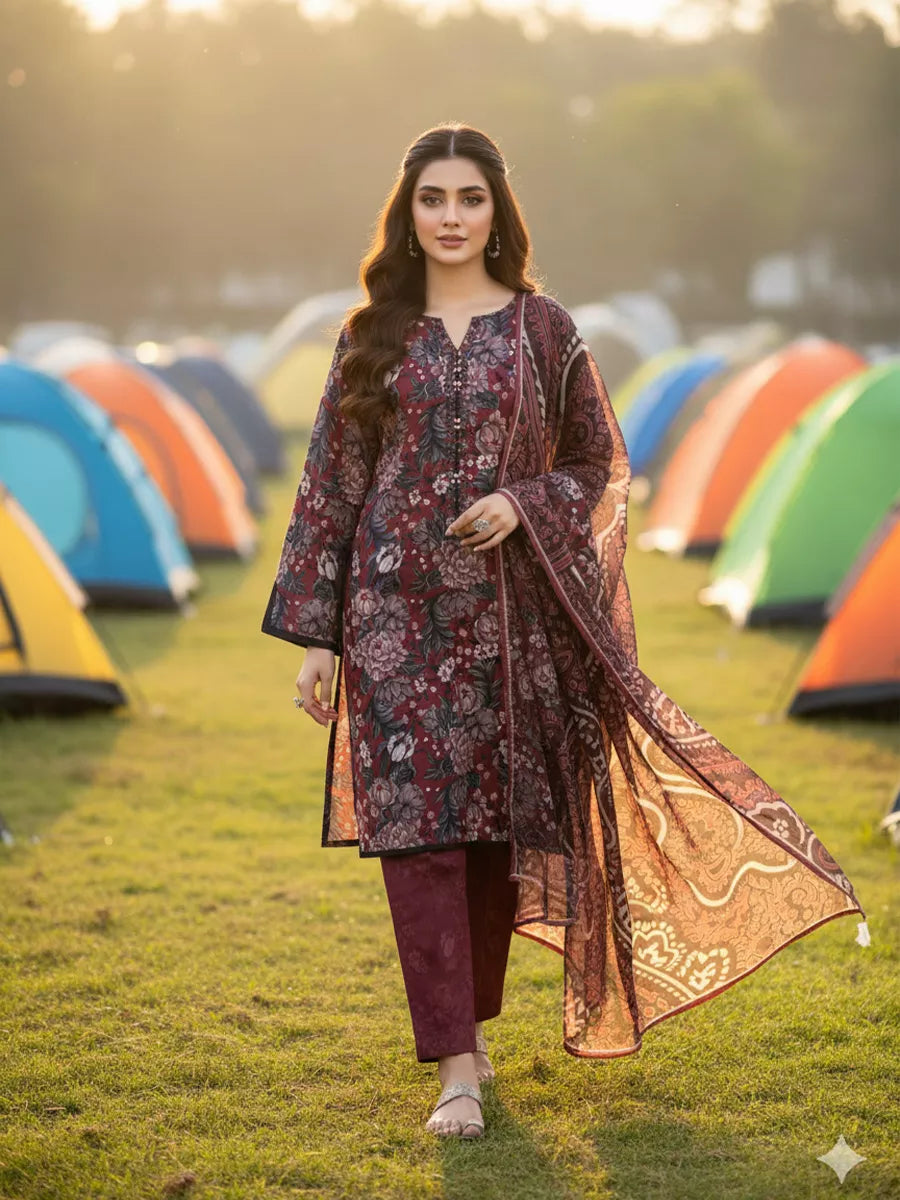 3PC Unstitched Printed Silk Lawn Suit (SUNS7ASI337)