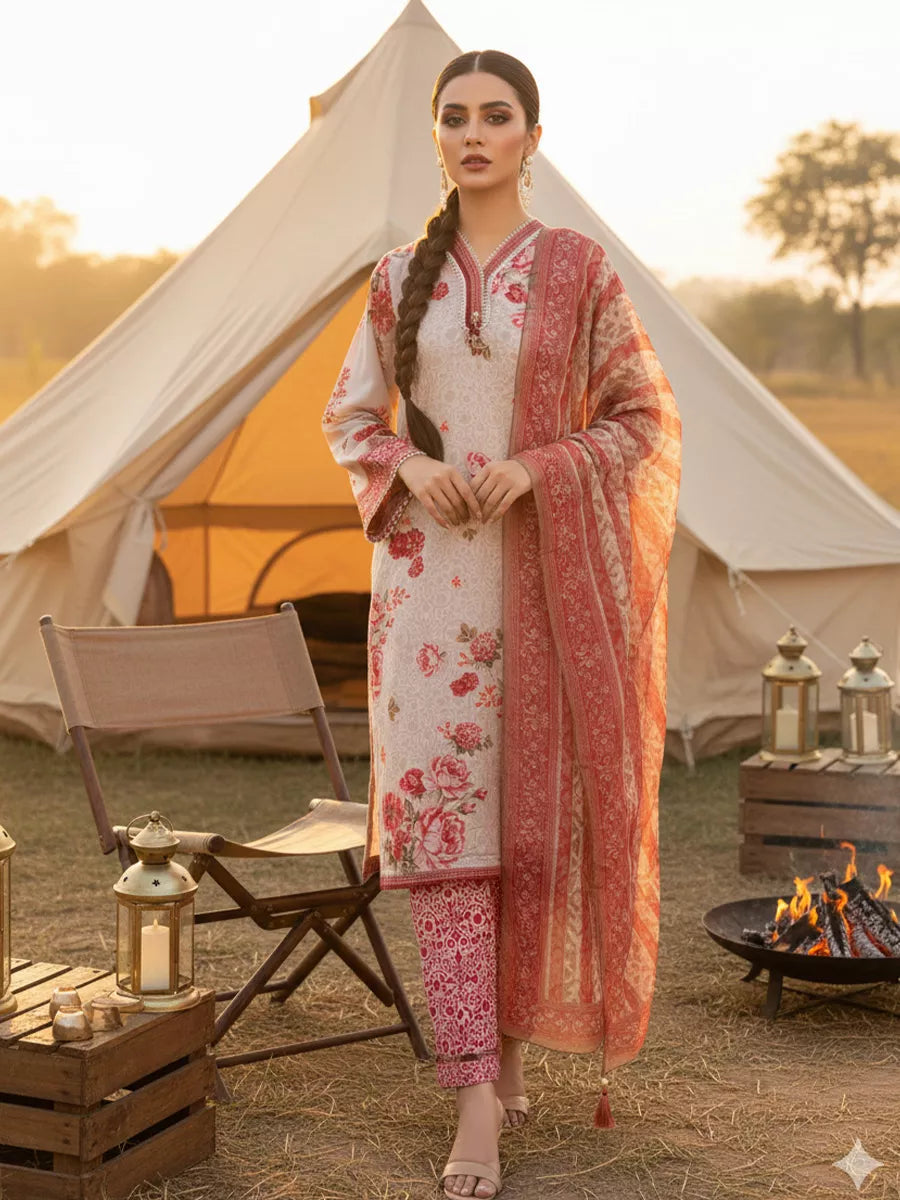 3PC Unstitched Printed Silk Lawn Suit (SUNS7ASI336)