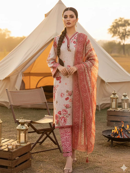 3PC Unstitched Printed Silk Lawn Suit (SUNS7ASI336)