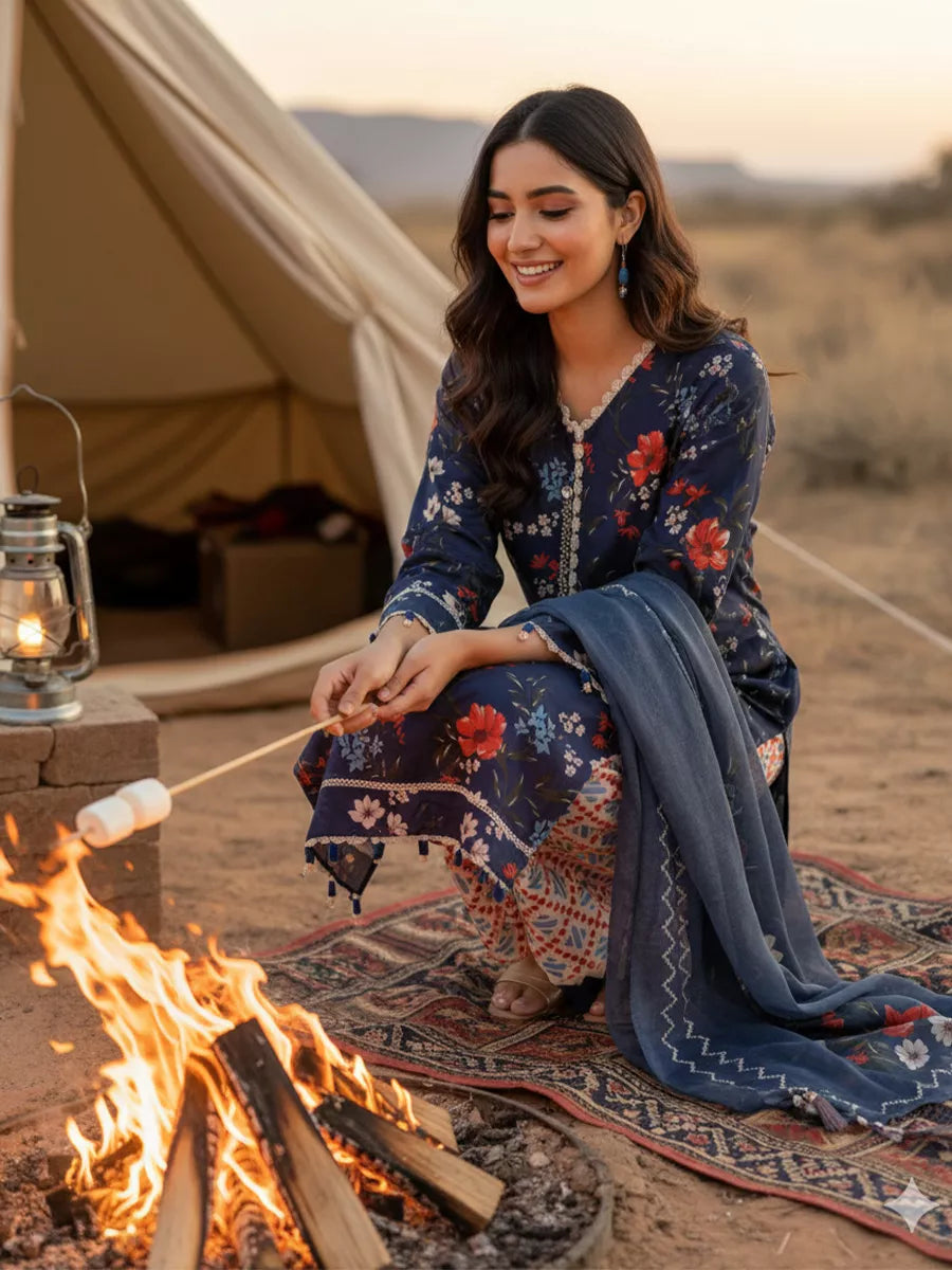 3PC Unstitched Printed Silk Lawn Suit (SUNS7ASI334)