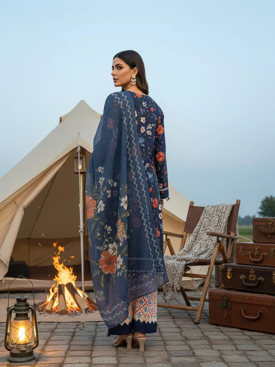 3PC Unstitched Printed Silk Lawn Suit (SUNS7ASI334)