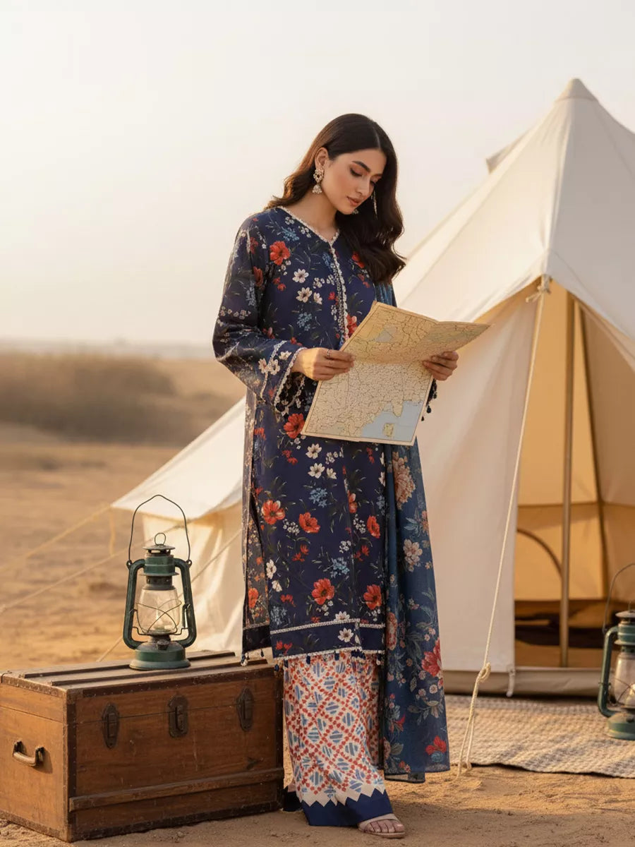 3PC Unstitched Printed Silk Lawn Suit (SUNS7ASI334)