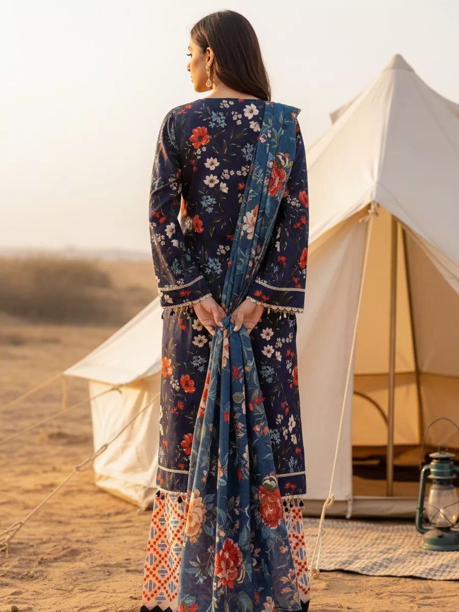3PC Unstitched Printed Silk Lawn Suit (SUNS7ASI334)