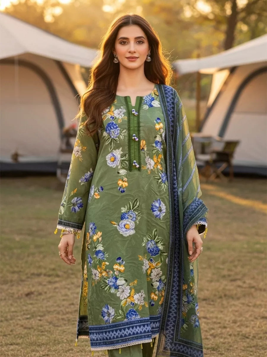 3PC Unstitched Printed Silk Lawn Suit (SUNS7ASI331)