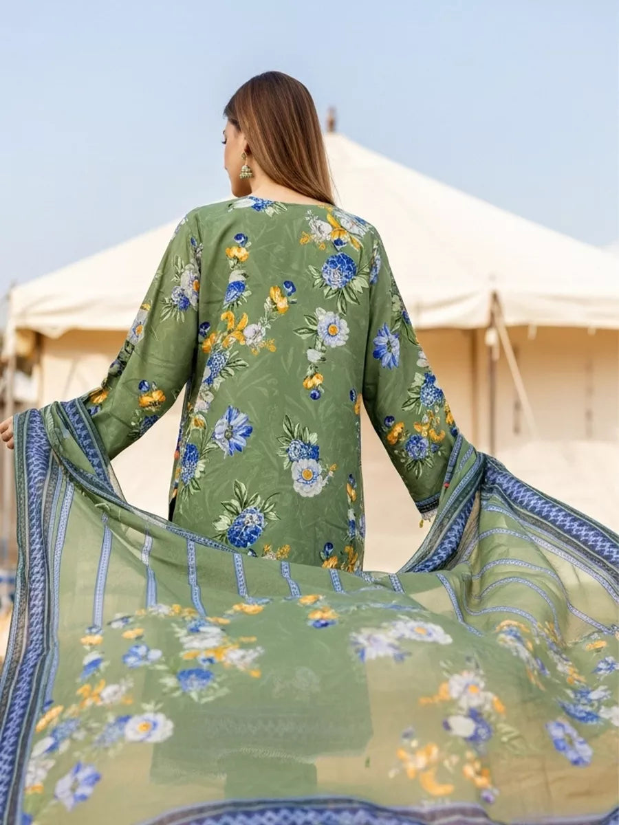 3PC Unstitched Printed Silk Lawn Suit (SUNS7ASI331)