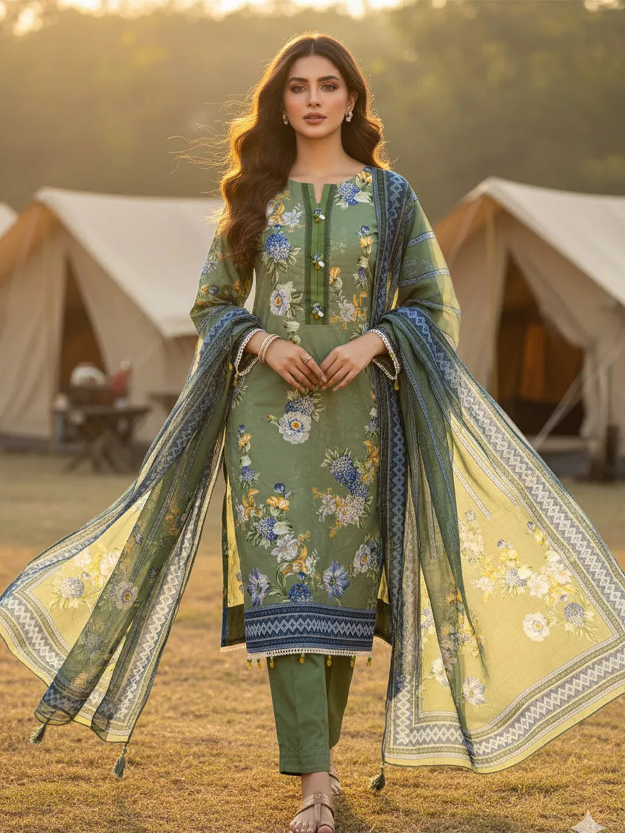 3PC Unstitched Printed Silk Lawn Suit (SUNS7ASI331)