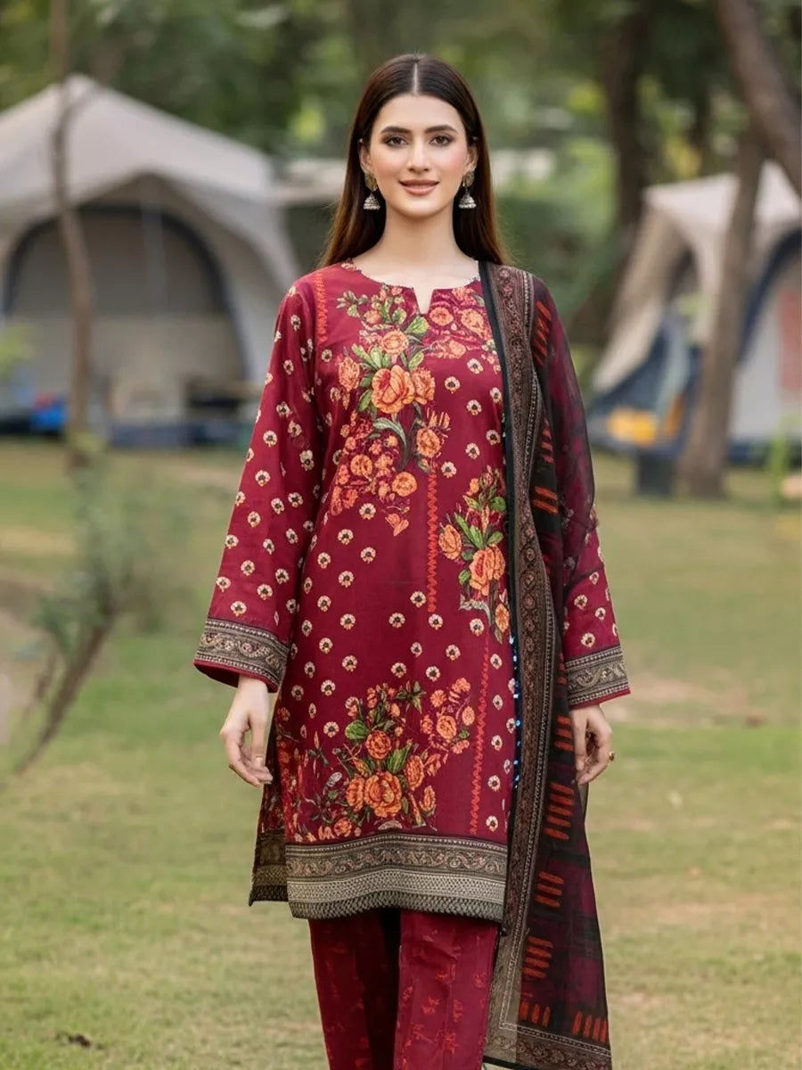 3PC Unstitched Printed Silk Lawn Suit (SUNS7ASI330)