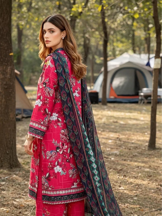 3PC Unstitched Printed Silk Lawn Suit (SUNS7ASI328)