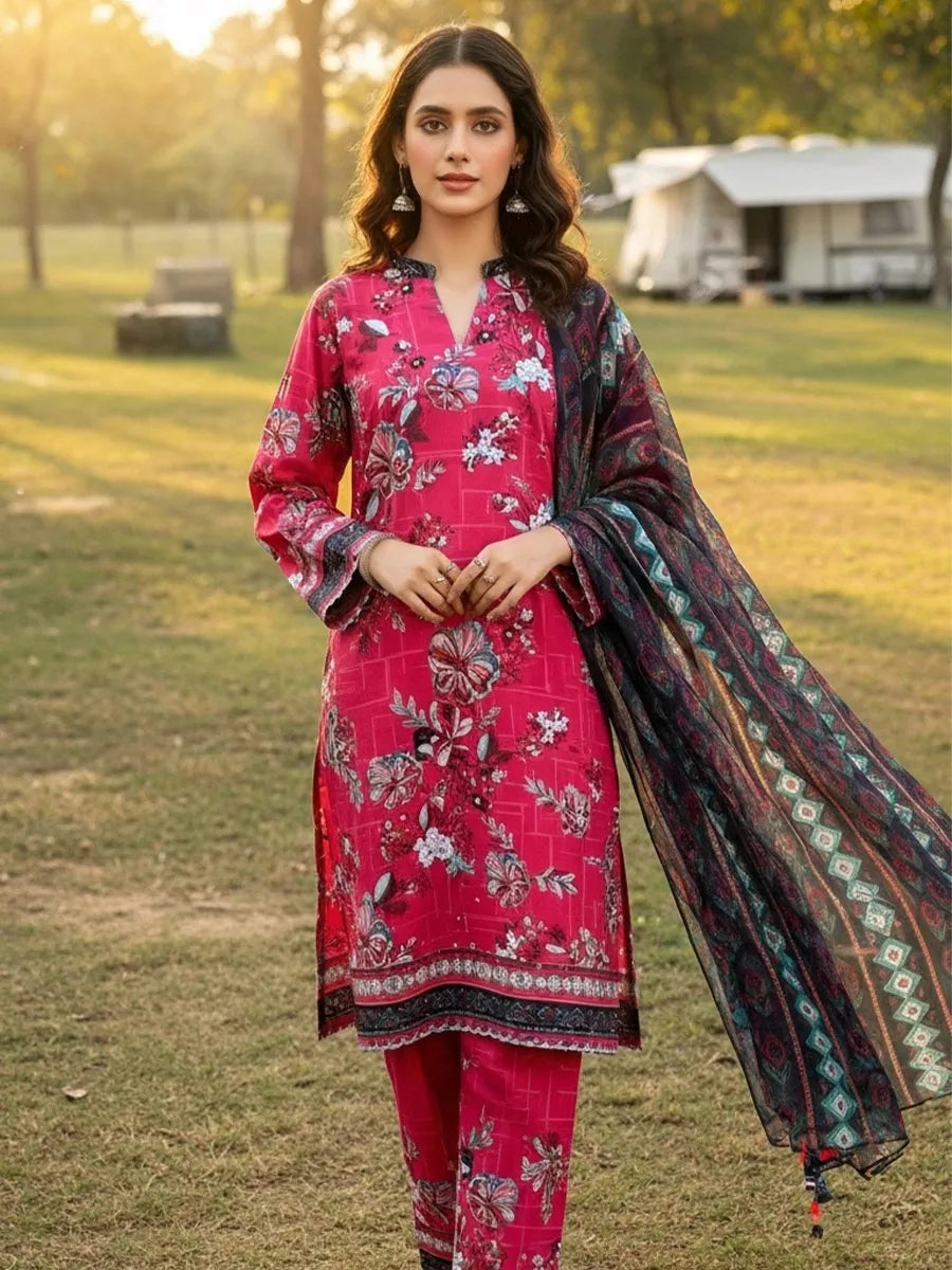 3PC Unstitched Printed Silk Lawn Suit (SUNS7ASI328)